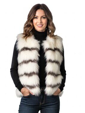 TASHA TARNO Knit Genuine Frost Fox Fur Vest, Womens Size Small